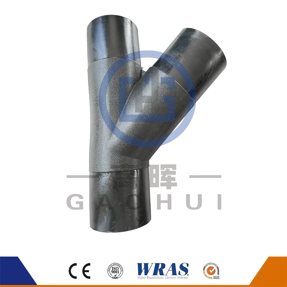 Materiale vergine di HDPE Butt Fusion Wye T -tee laterale 45 gradi Y ramo per tubo d'acqua